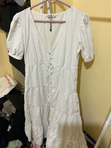Stradivarius White Tiered Dress