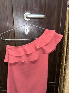 Red One Shoulder Ruffled Dress