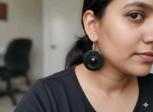 Black Circle Drop Earrings