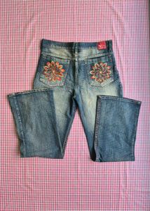 Embroidery Flared Denims