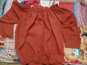 Moda Rapido S Rust Orange Off Shoulder Stylish Top