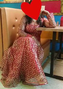 Red &amp; Gold Embroidered Anarkali