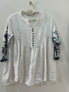 White Floral Printed Aline Top