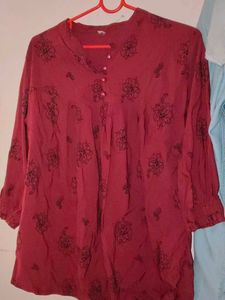 Red Floral Short Kurti Model