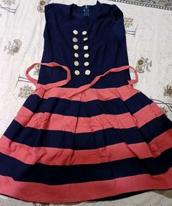 Girls Navy & Pink Striped Dress