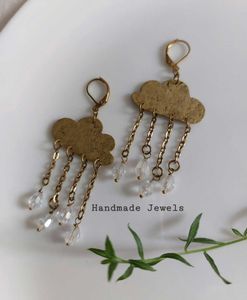 🌧Antique Cloud With Raindrops Leverback Earrings