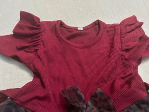 Girls Red &amp; Leopard Print Dress