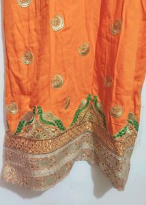 Orange Designer Plazo Suit With Dupatta 38 Bust