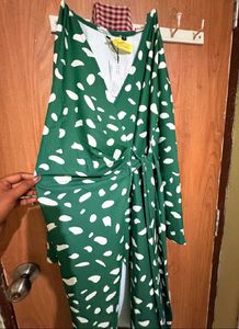 Brand New Green Polka Print Wrap Dress