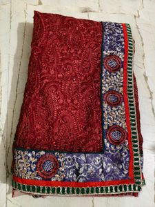 Elegant Maroon Embroidered Saree