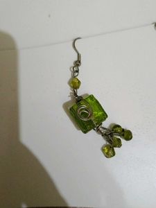 Green Glass Bead Dangle Earrings