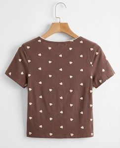 Brown Heart Print Crop Top