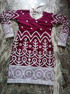 Maroon Embroidered Kurti