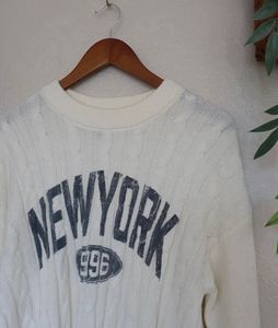 H&amp;M Cream Ribbed “New York” Sweatshirt | Size S