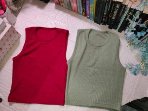 Pink & Olive Cropped Tank Top Set