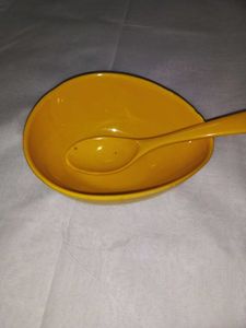 Brand New Yellow Soup Bowl.with A Spoon.