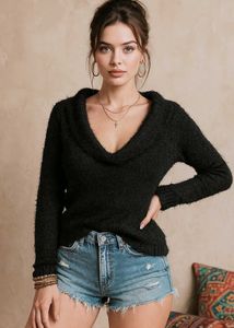 Imported Fuzzy Black Knit Sweater C