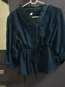 Elegant Teal Wrap Top