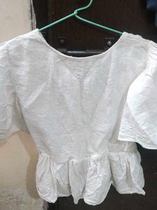 White Textured Puff Sleeve Top