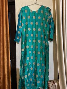 Teal &amp; Gold Embellished Kurti