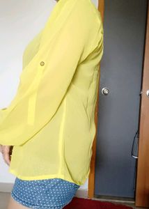 Yellow Button-Down Blouse With Inner