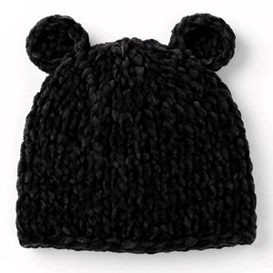 Black Fuzzy Bear Beanie