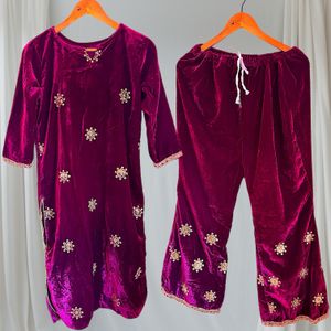 Purple Velvet Kurta Set