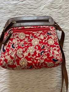 Women Red And Brown Printed Slingbag