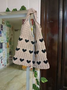 Knitted Heart Tote Bag