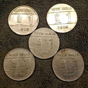 2005 One Rupee Cross Coin (5 Pcs)