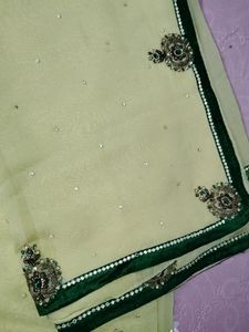 Stone Work Saree With Stiched Blouse