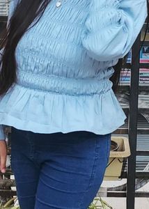 Light Blue Smocked Blouse