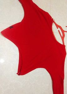 Red Lace-Trim Top