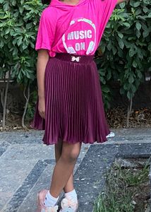 Pleated Skirt with Bow Accent For Kids
