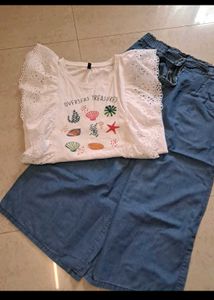 2Tops &amp;2 Denim Short Nd Plazo Combo