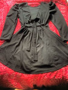 Black Long Sleeve Tie Back Dress/ Western Cut-Out