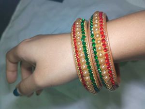 Bangles & Bracelet red green stone pearl gold
