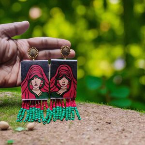 Unique Hand painted Fabric Earrings