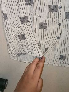 Striped &amp; Geometric Print Tunic Top Blouse White