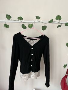 Black Lace Trim Cardigan