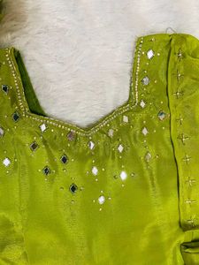 Green Mirror Work Kurta Set