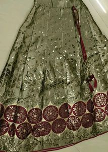 Girls Festive Maroon &amp; Gold Lehenga Set