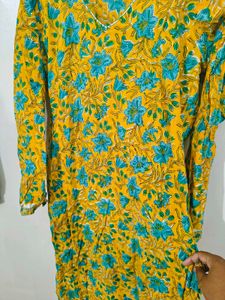 Cotton Print Yellow Kurta Set
