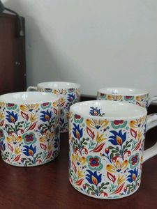 Floral Ceramic Mugs - Set of 4