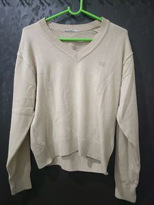 Women V Neck Beige Sweater