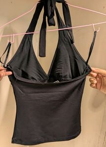 Black Tunic Top With Halter Neck