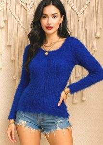 🎁Buy2 Get2 Free Blue Fuzzy Knit Top ()