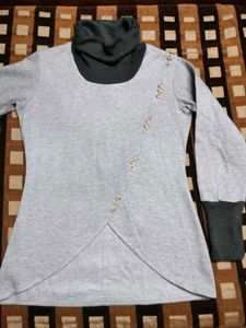High Neck Front Open Designer Grey Top For Women