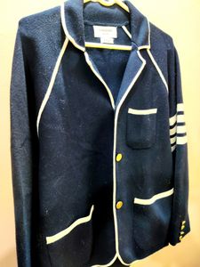 Thom browne Navy Blazer With Striped Arm &amp; Gold An
