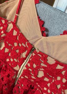 Red Lace Midi Dress